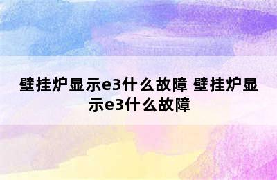 壁挂炉显示e3什么故障 壁挂炉显示e3什么故障